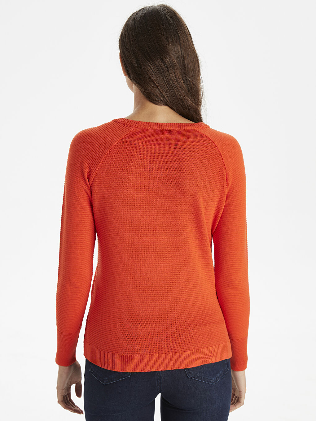 Turuncu Bisiklet Yaka Düz Uzun Kollu Kadın Triko  Kazak-2