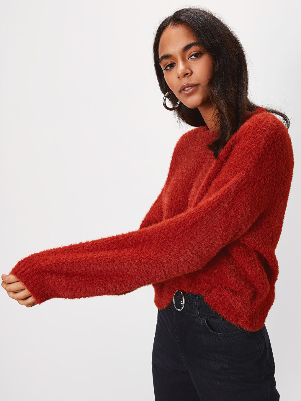 Свитер из трикотажа с круглым вырезом и длинным рукавом для женщин-2