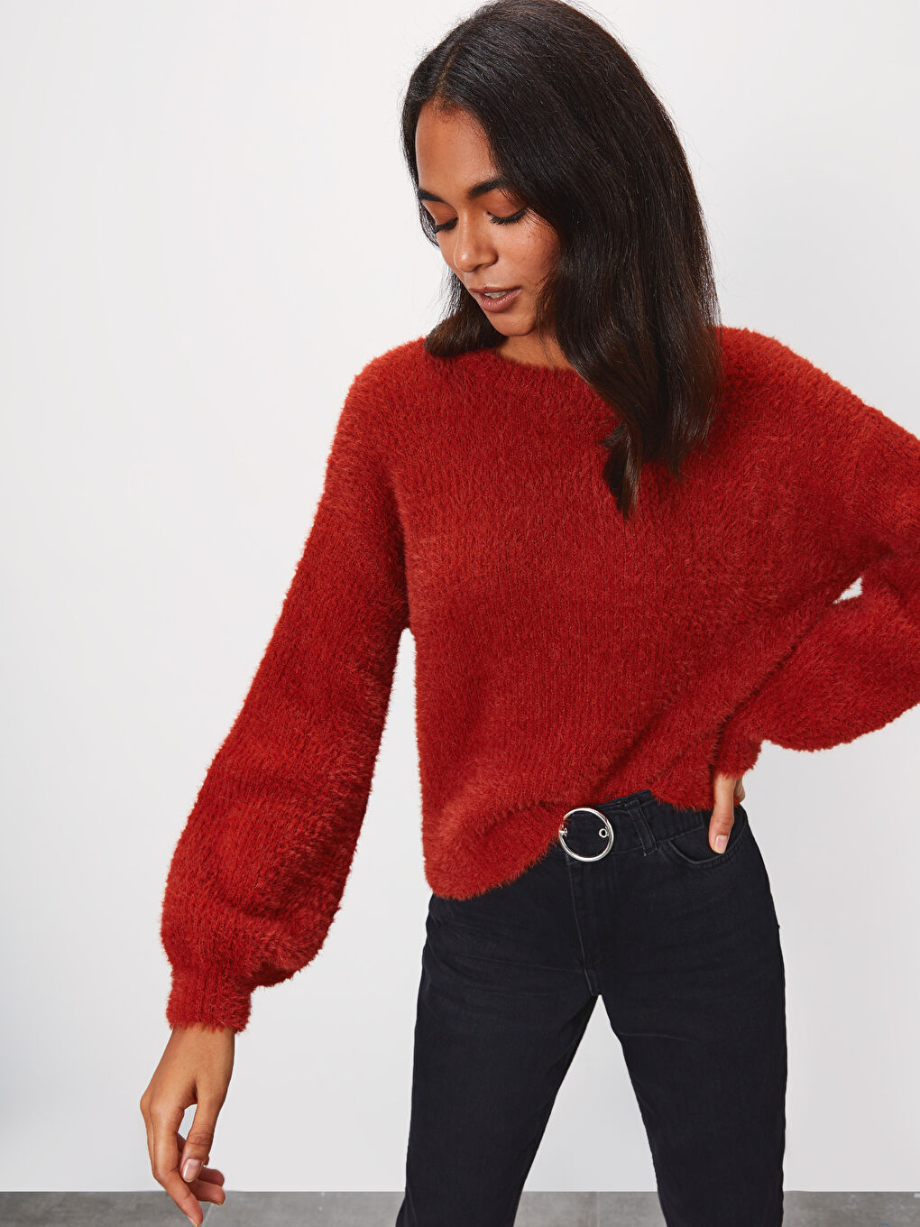 Свитер из трикотажа с круглым вырезом и длинным рукавом для женщин-3