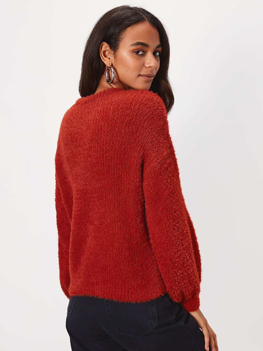 Свитер из трикотажа с круглым вырезом и длинным рукавом для женщин-4