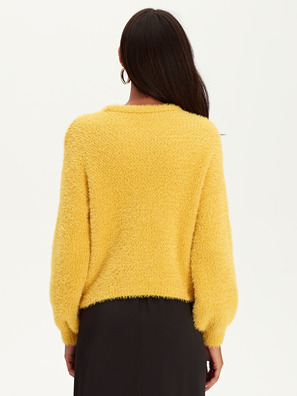 Sarı Bisiklet Yaka Uzun Kollu Kadın Triko Kazak-2