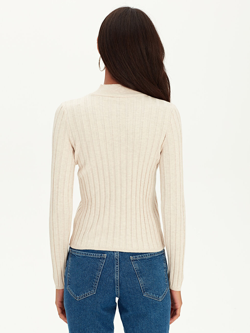 Bej Yarım Balıkçı Yaka Uzun Kollu Kadın Kazak-3