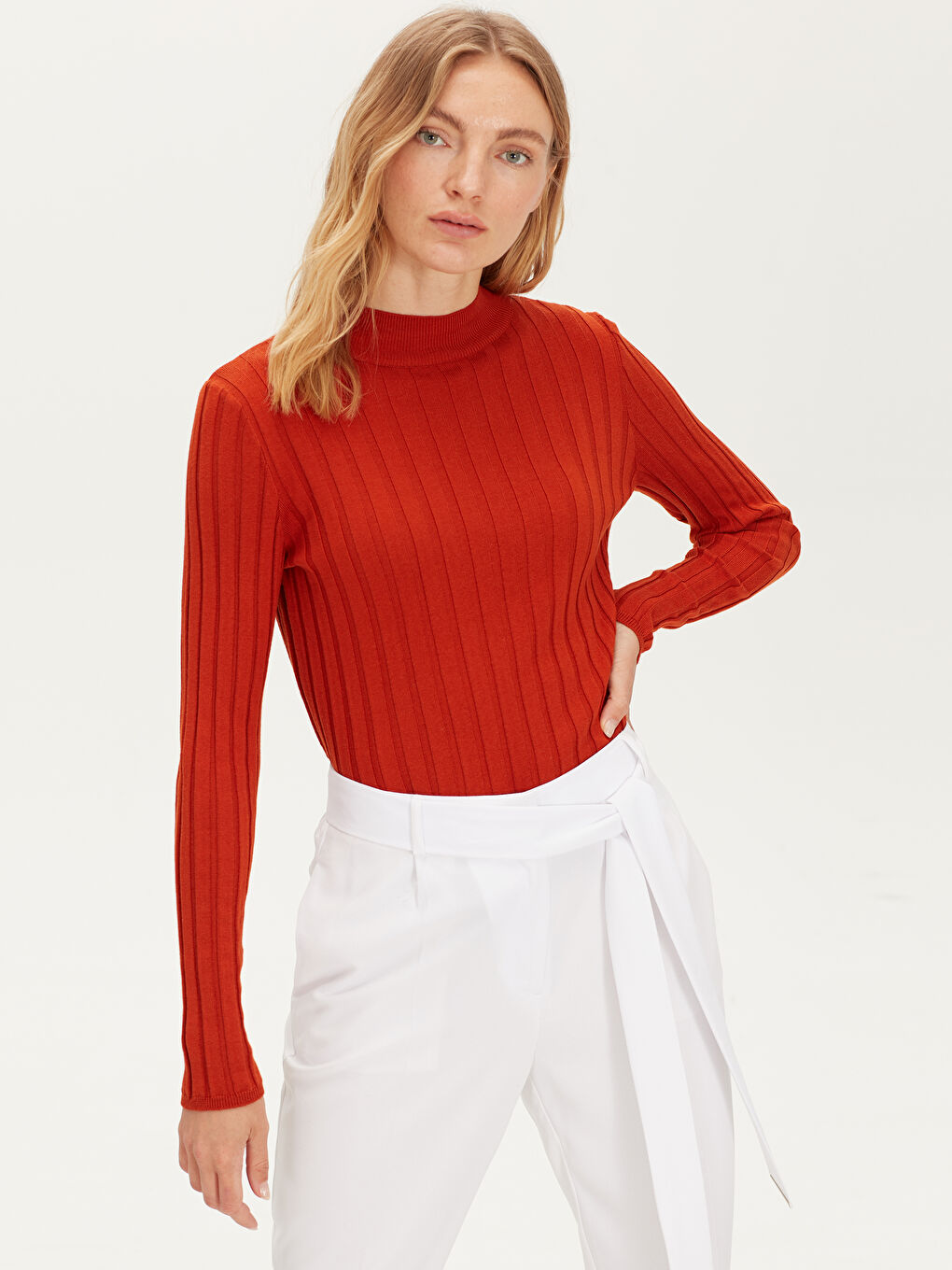 LCW Vision Half Turtleneck Long Sleeve Women's Sweater -9W2938Z8-PMK
