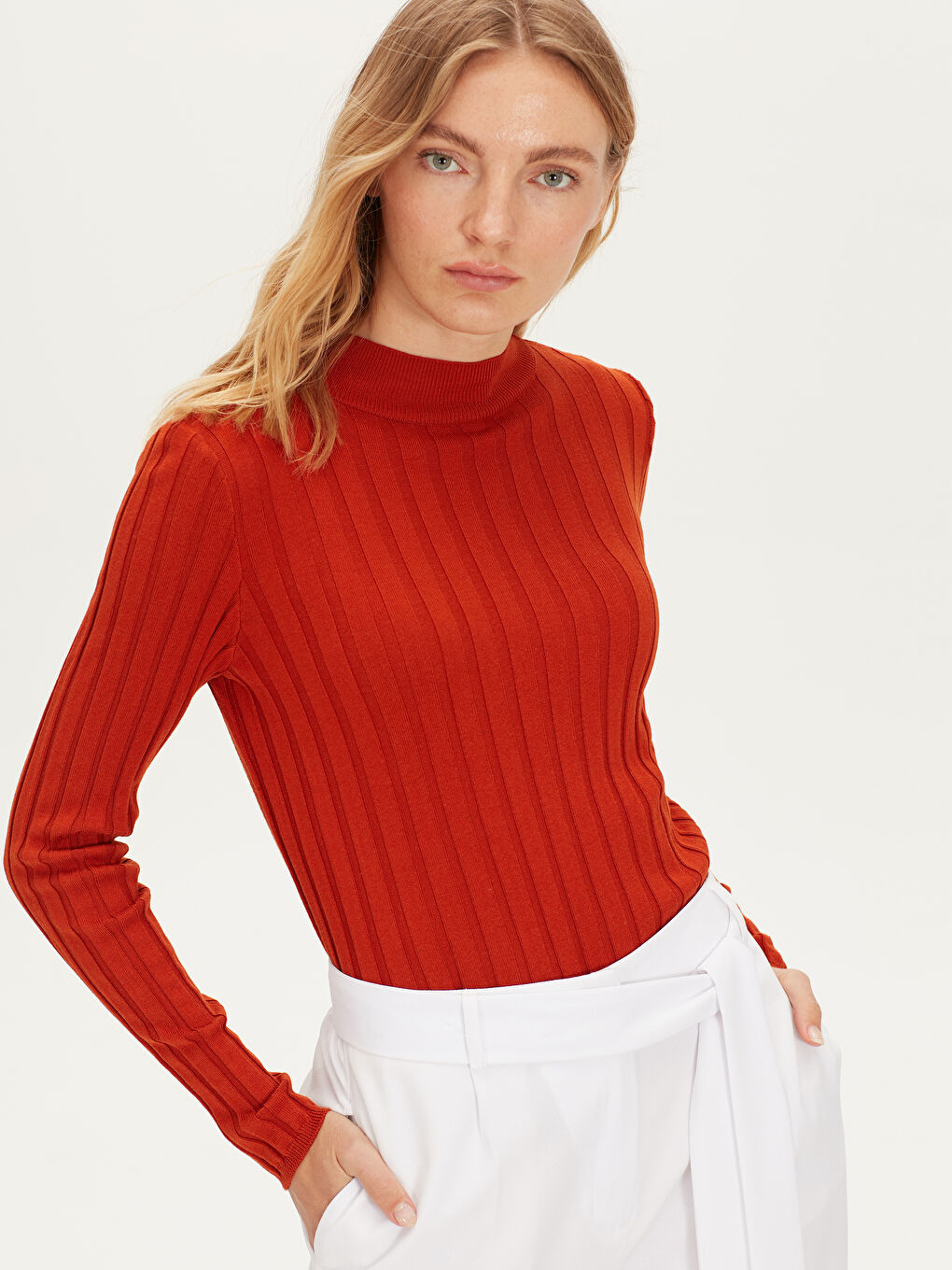 LCW Vision Half Turtleneck Long Sleeve Women's Sweater -9W2938Z8-PMK