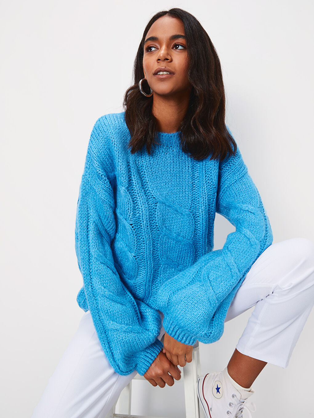 Mavi Bisiklet Yaka Uzun Kollu Kadın Kazak