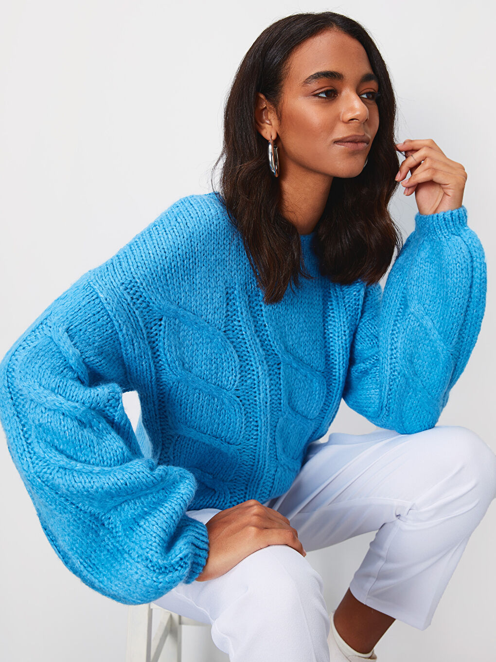 Mavi Bisiklet Yaka Uzun Kollu Kadın Kazak-1