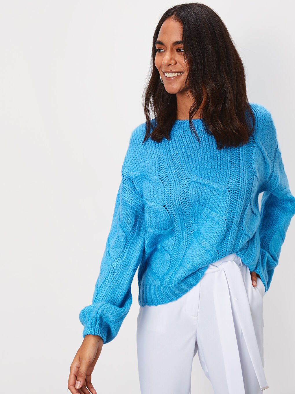 Mavi Bisiklet Yaka Uzun Kollu Kadın Kazak-3