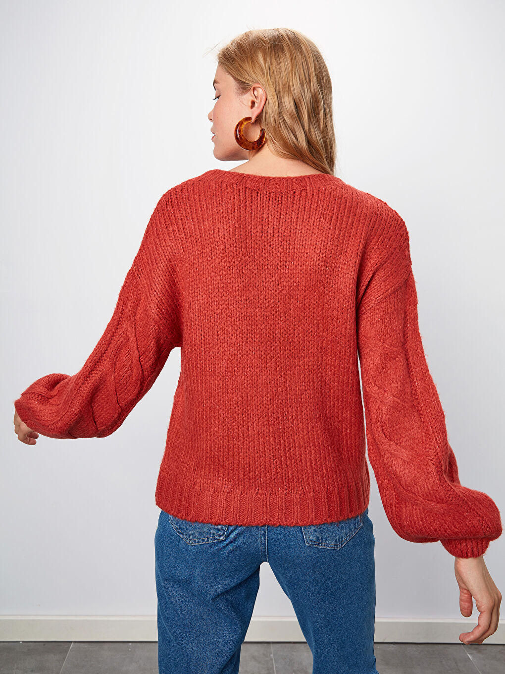 Kırmızı Bisiklet Yaka Uzun Kollu Kadın Kazak-2