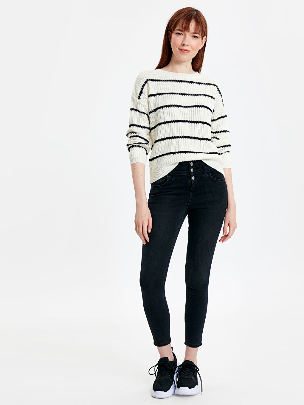 Ekru Bisiklet Yaka Uzun Kollu Kadın Kazak-2