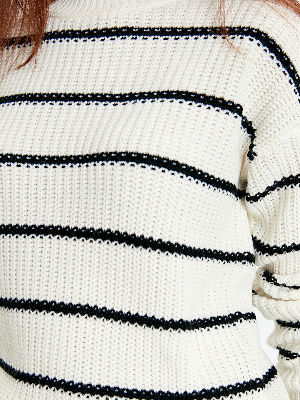 Ekru Bisiklet Yaka Uzun Kollu Kadın Kazak-3