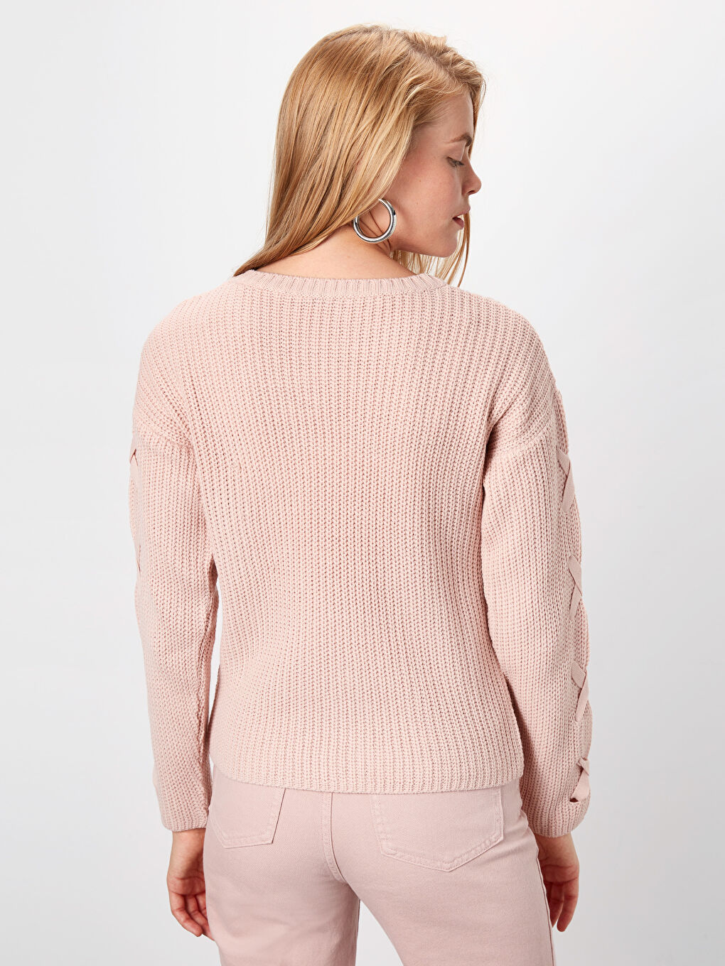 Pembe Bisiklet Yaka Uzun Kollu Kadın Kazak-2