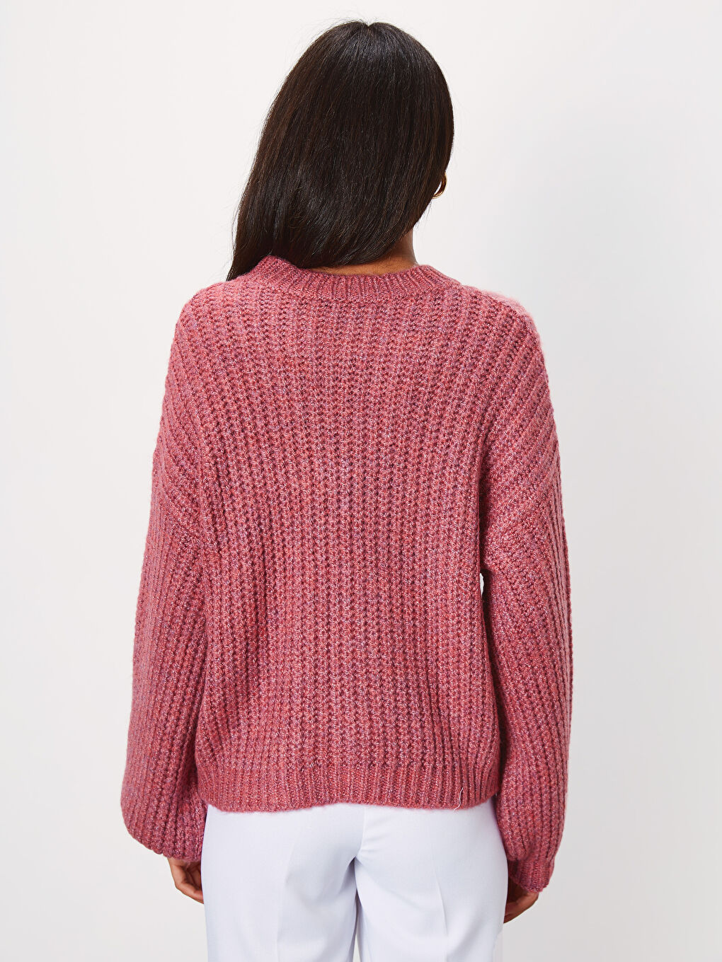 Pembe Bisiklet Yaka Uzun Kollu Kadın Kazak-4