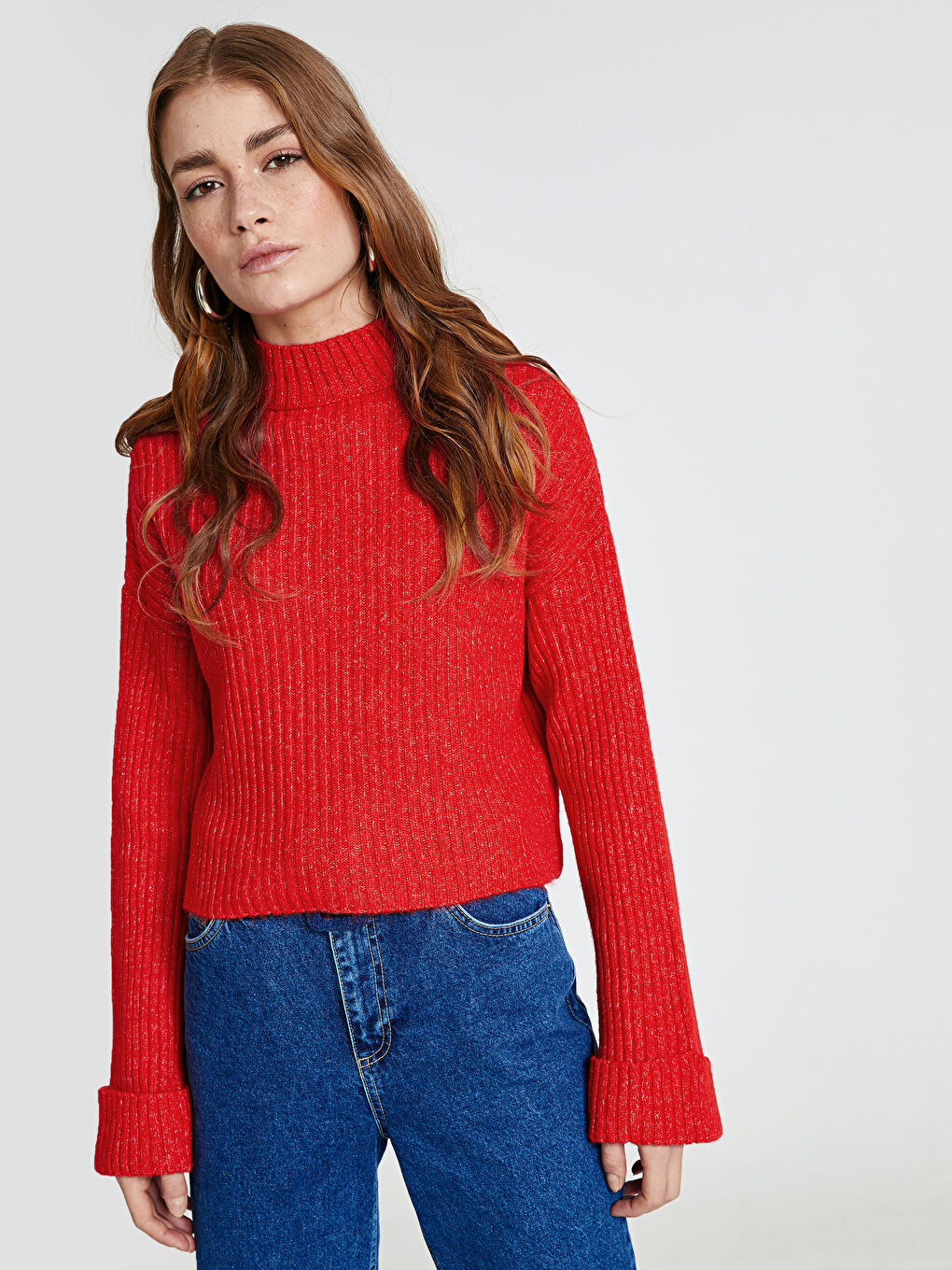 Turuncu Yarım Balıkçı Yaka Uzun Kollu Kadın Kazak-1