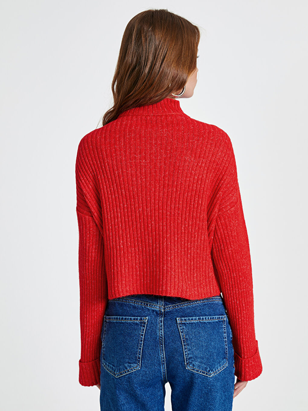 Turuncu Yarım Balıkçı Yaka Uzun Kollu Kadın Kazak-2