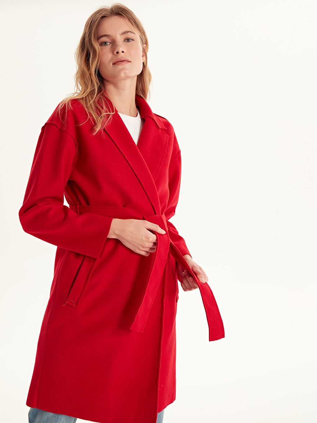 معطف من الصوف المخلوط أحمر نساء-1