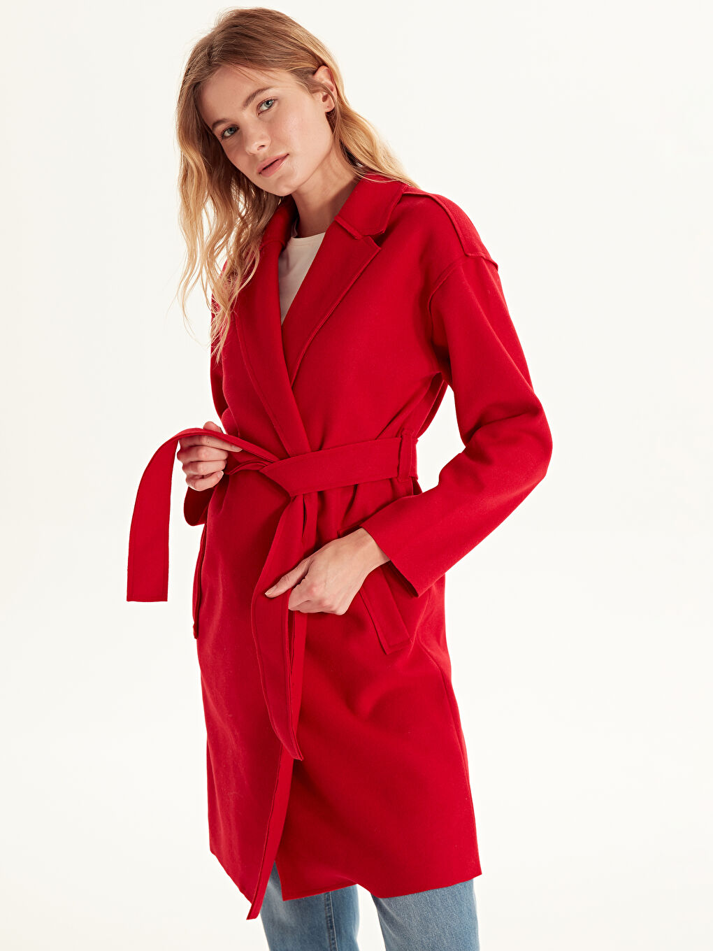 معطف من الصوف المخلوط أحمر نساء-3