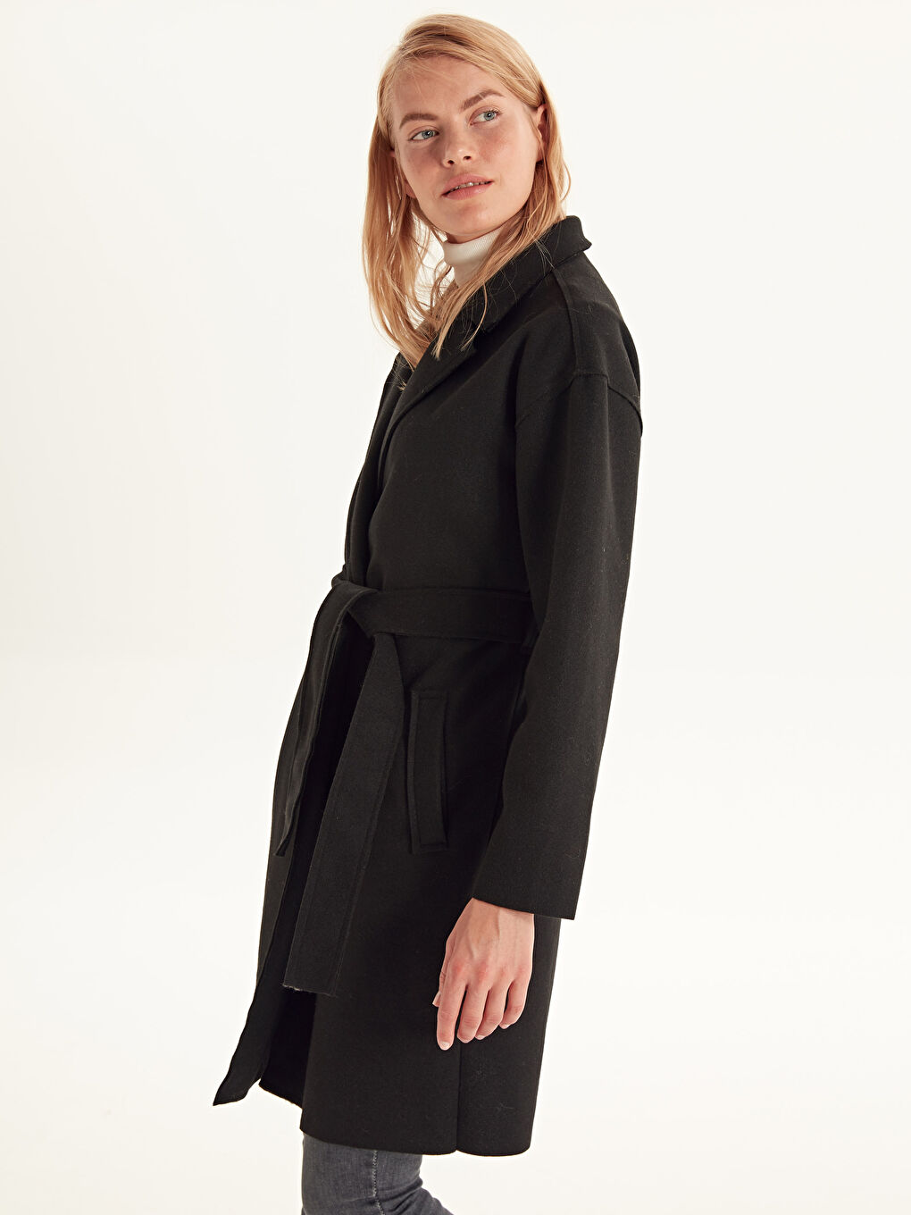 Γυναίκα ΜΑΥΡΟ Παλτό από μαλλί-3