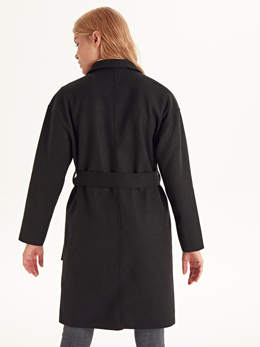 Γυναίκα ΜΑΥΡΟ Παλτό από μαλλί-4