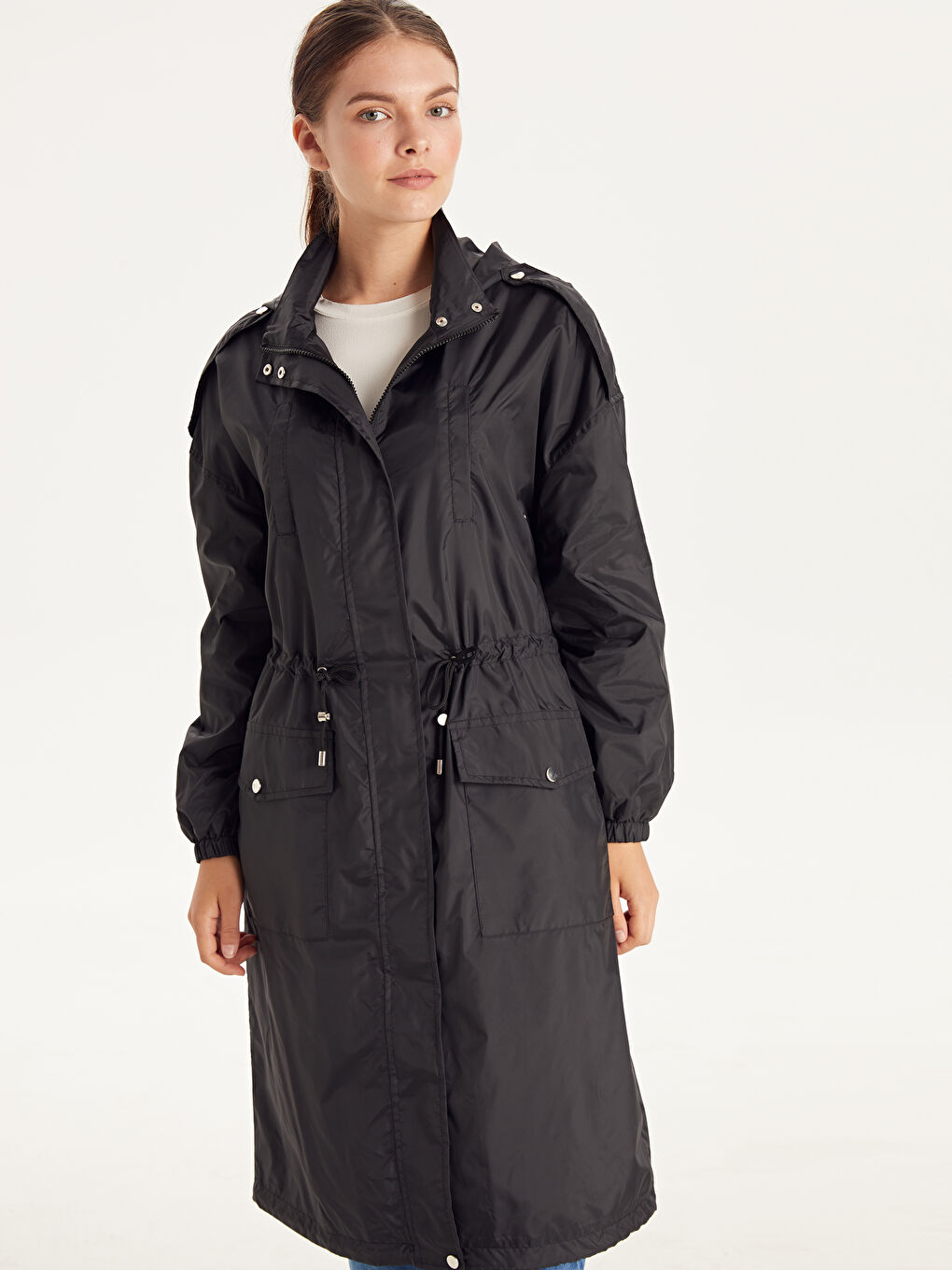 Ženski kišni mantil sa kapuljačom i dugim rukavima-2