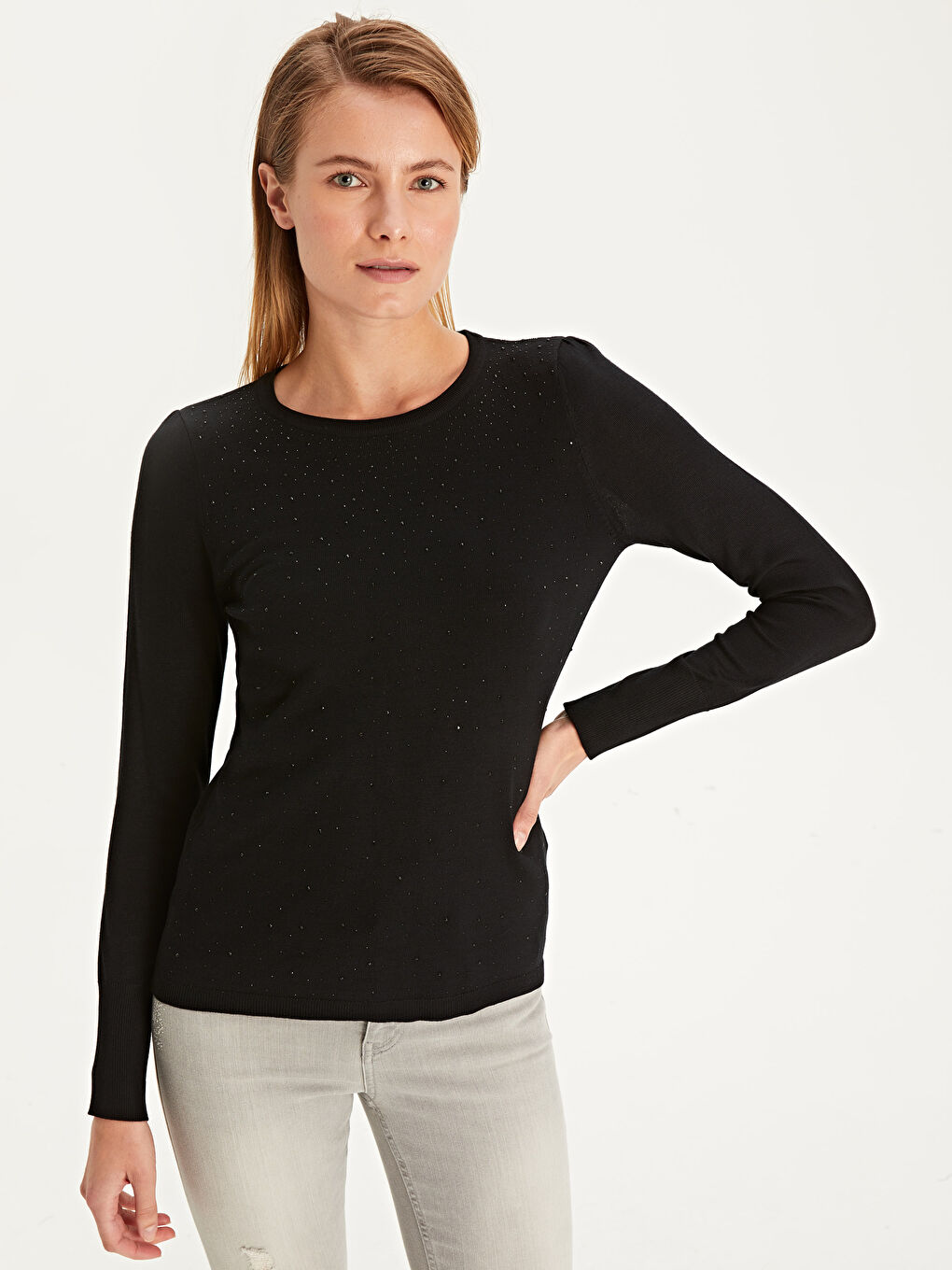 Crew Neck Printed Women's Knitwear Sweater