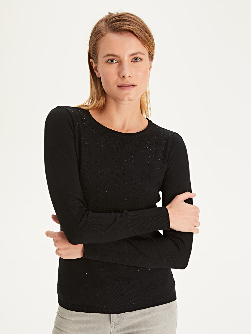 Crew Neck Printed Women's Knitwear Sweater-1