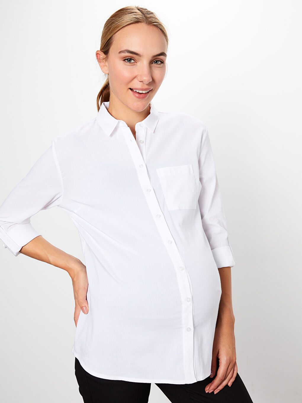 Beyaz Gömlek Yaka Kadın Gömlek