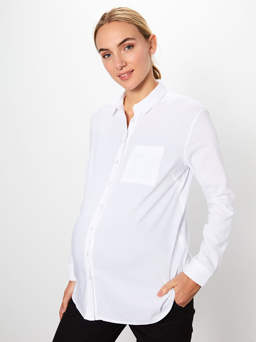 Beyaz Gömlek Yaka Kadın Gömlek-1