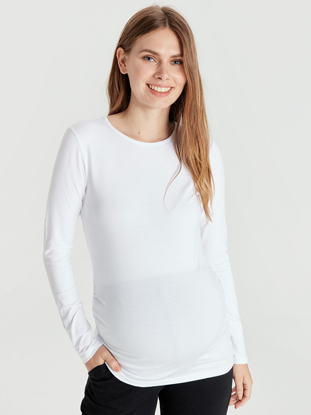 Beyaz Uzun Kollu Hamile Tişört