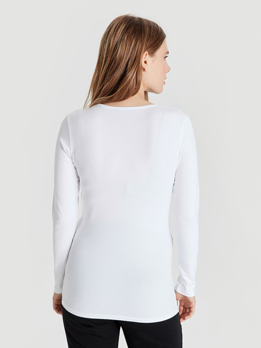 Beyaz Uzun Kollu Hamile Tişört-1