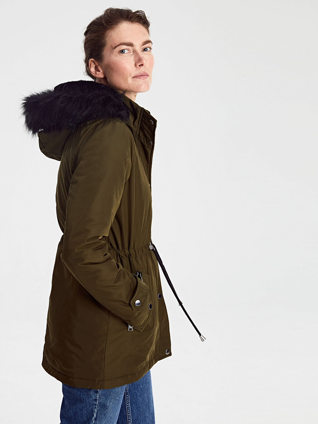 Γυναίκα ΧΑΚΙ Παλτό από συνθετικό δέρμα