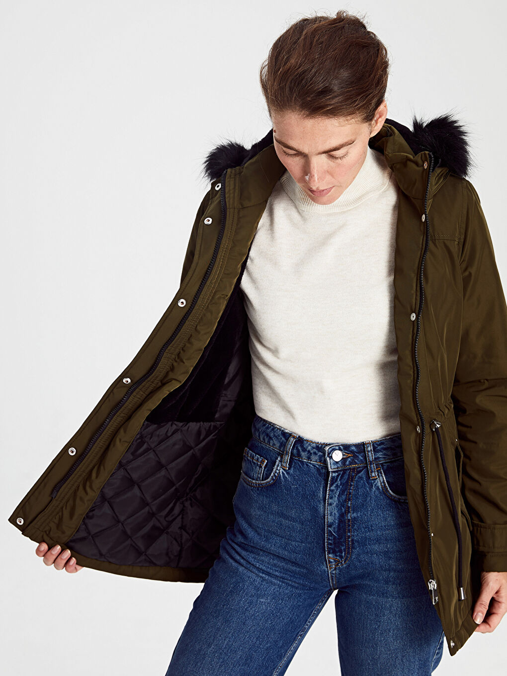 Γυναίκα ΧΑΚΙ Παλτό από συνθετικό δέρμα-2