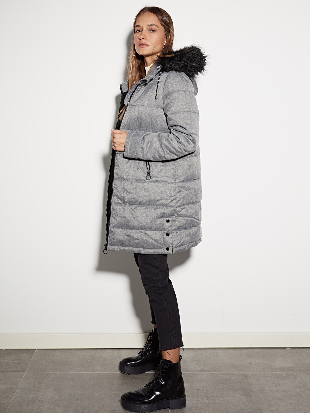 Femër Gri Pallto Puffer-1