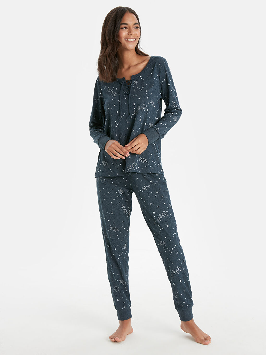 Lacivert V Yaka Kadın Pijama Takım