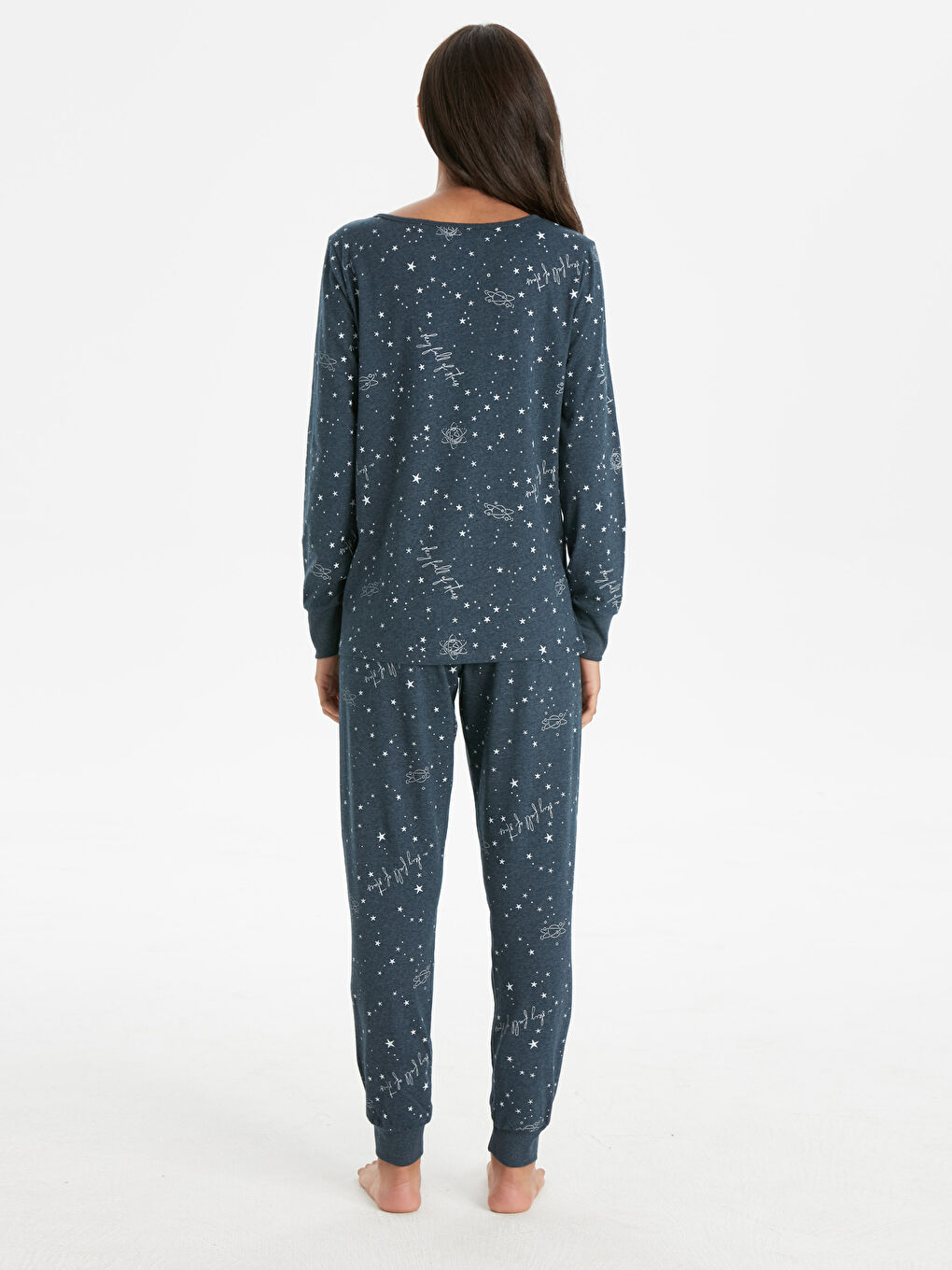 Lacivert V Yaka Kadın Pijama Takım-1