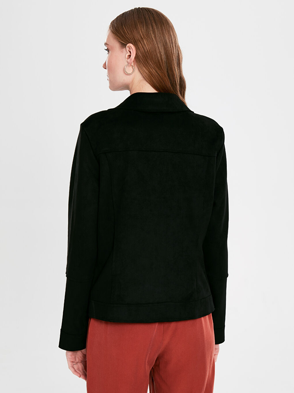 Siyah Uzun Kollu Kadın Deri Görünümlü Mont-2