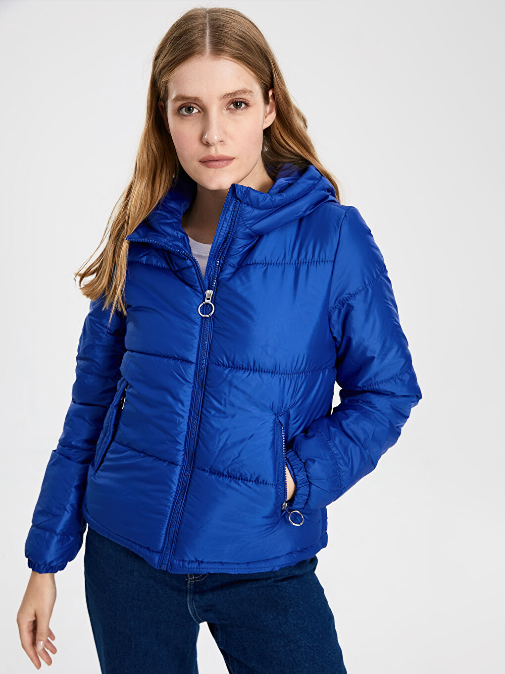 Kobalt Mavi Şişme Mont