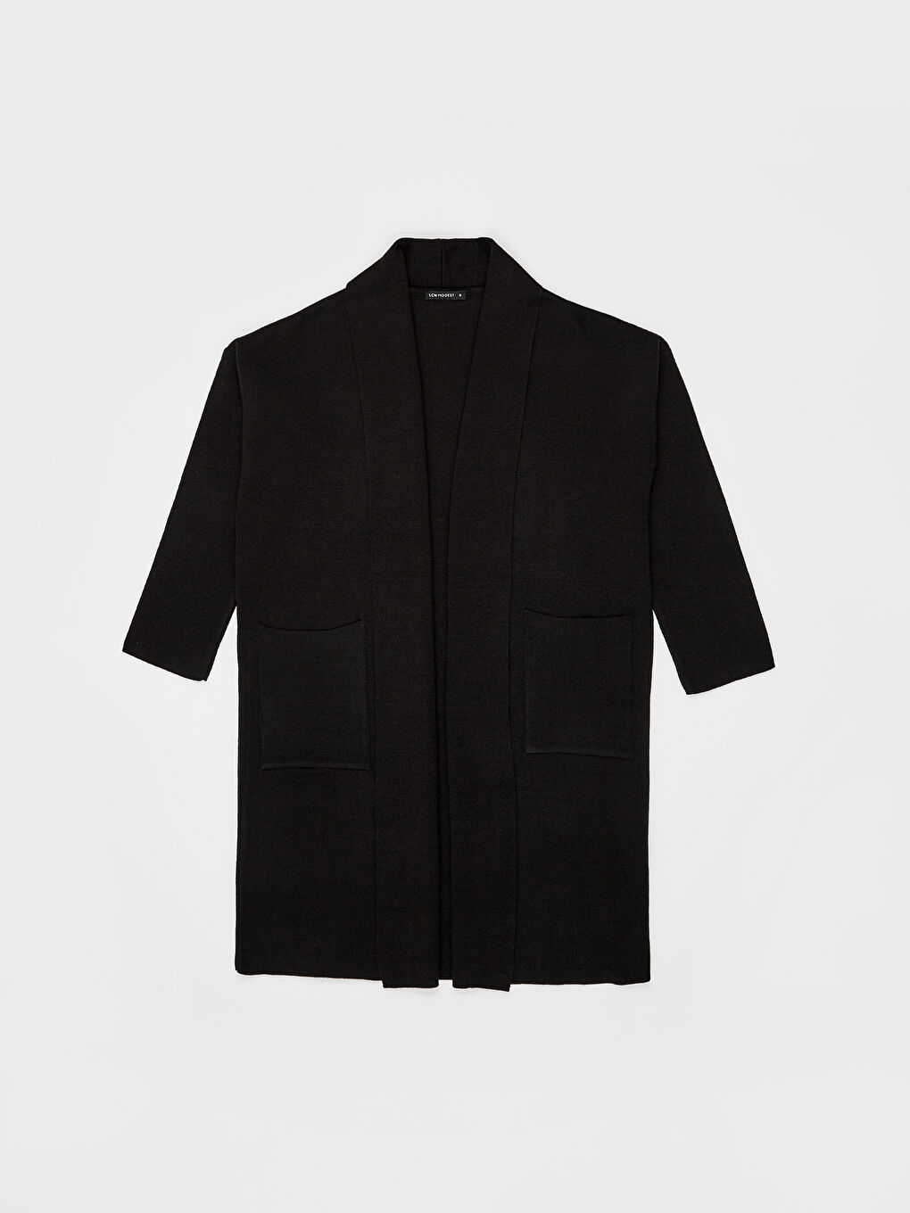 Siyah Şal Yaka Düz Uzun Kollu Kadın Hırka-1