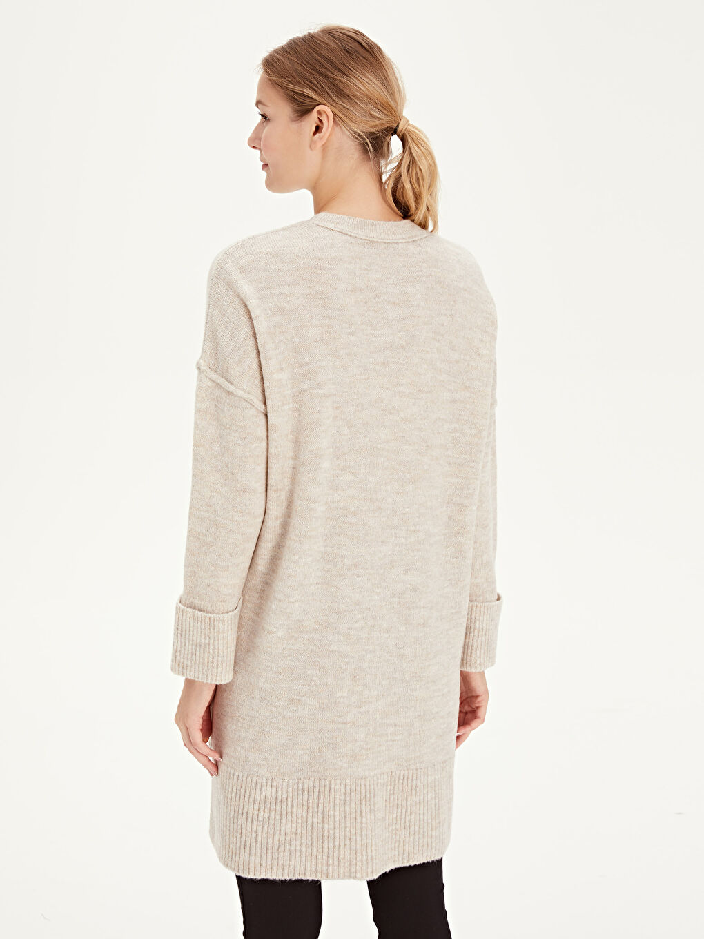 Bej Bisiklet Yaka Oversize Kadın Tunik-3