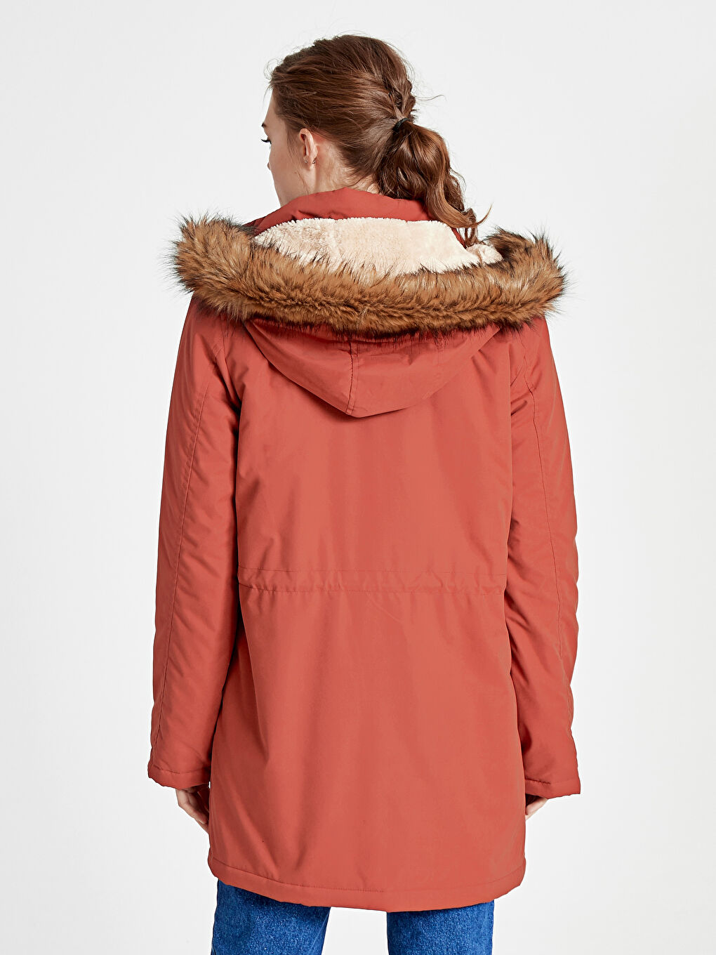 Turuncu Kapüşonlu Kalın Parka-2