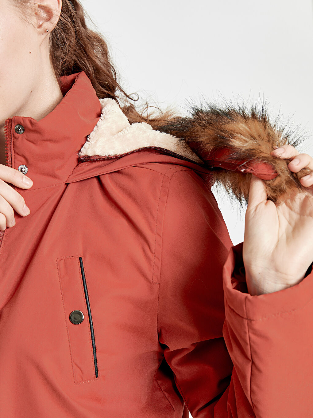 Turuncu Kapüşonlu Kalın Parka-4