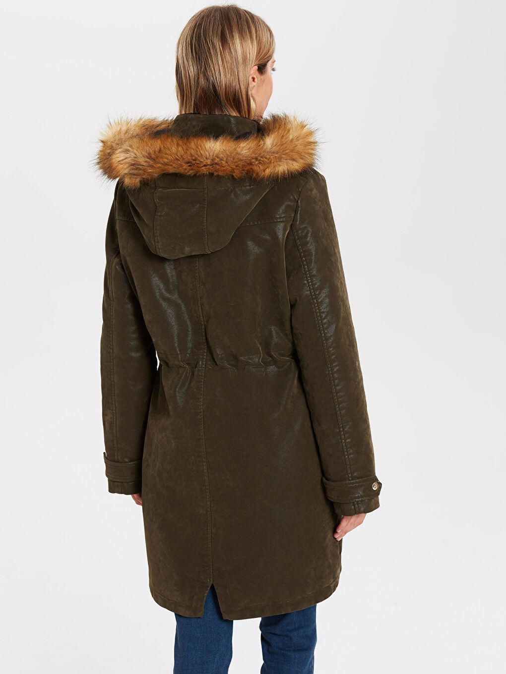 Frau KHAKI Mantel aus Kunstleder-3