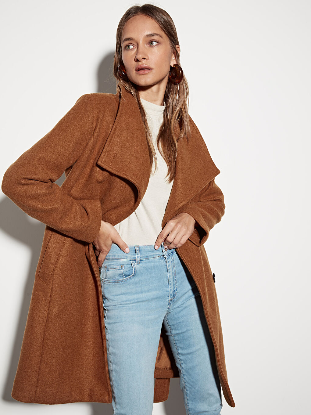 معطف من الجلد الصناعي بنى نساء-2