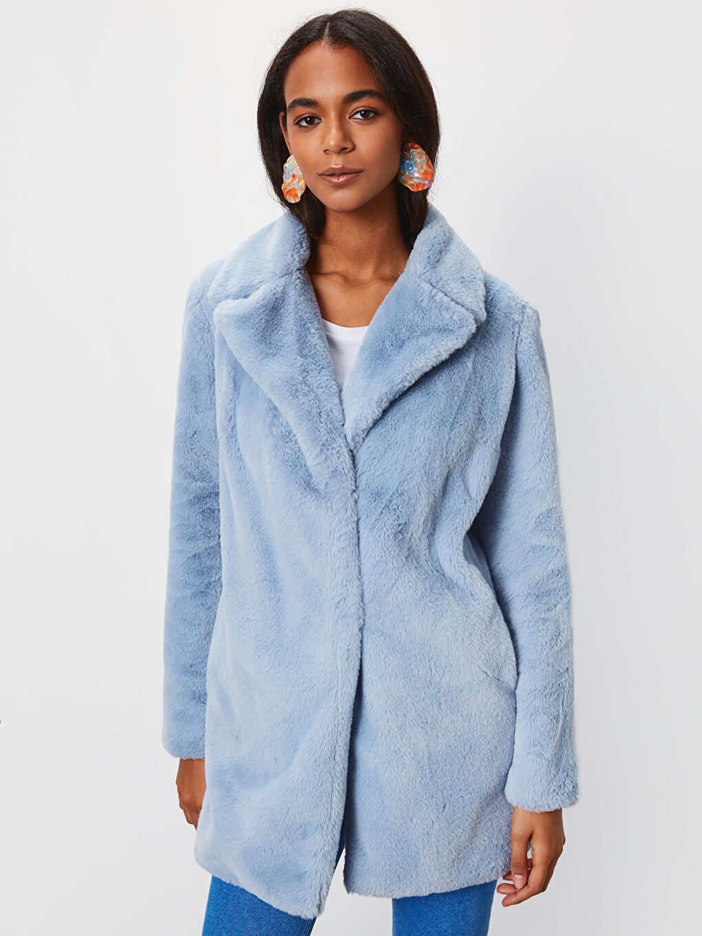 معطف من الصوف المخلوط أزرق فاتح نساء-2