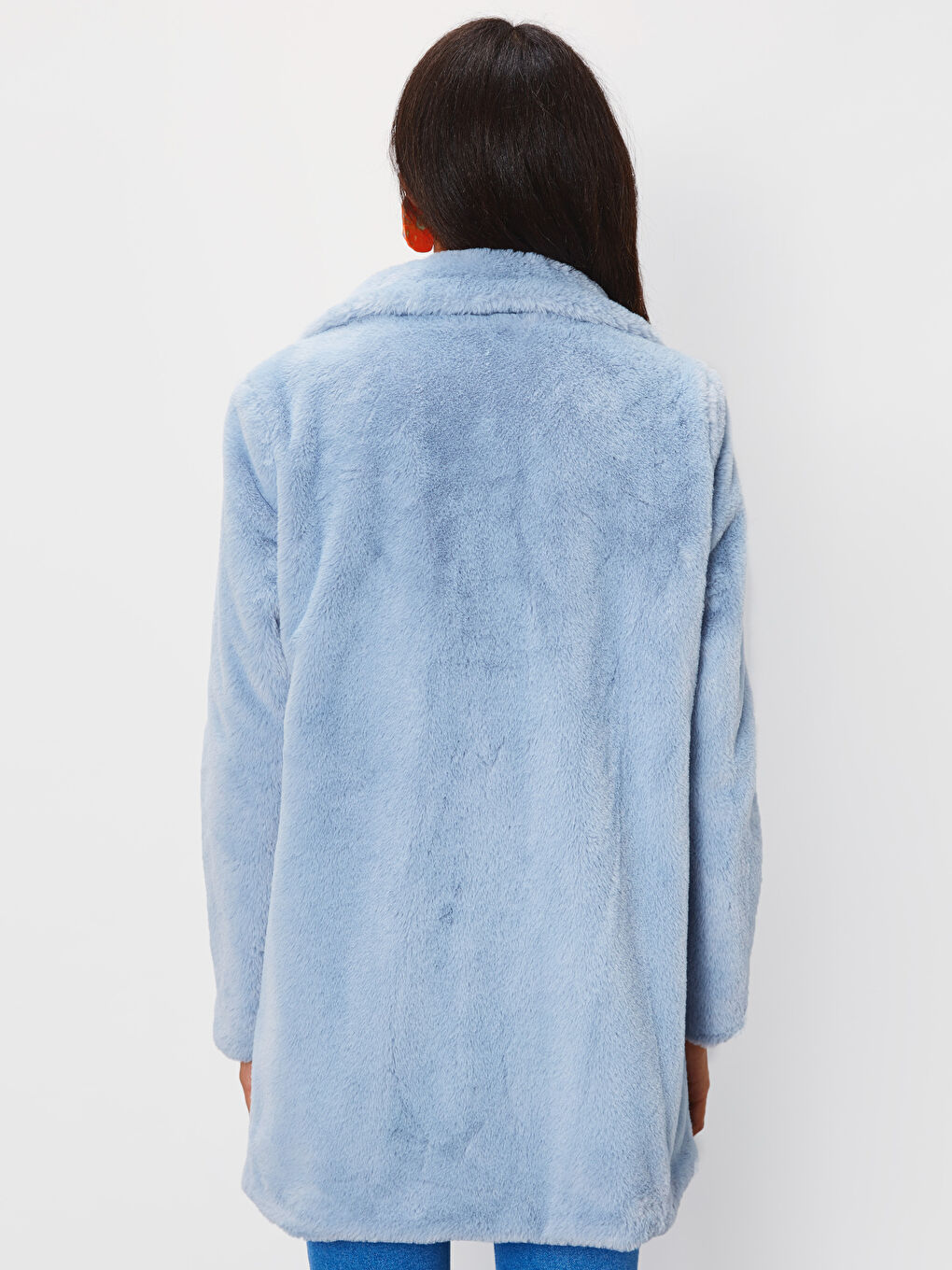 معطف من الصوف المخلوط أزرق فاتح نساء-4