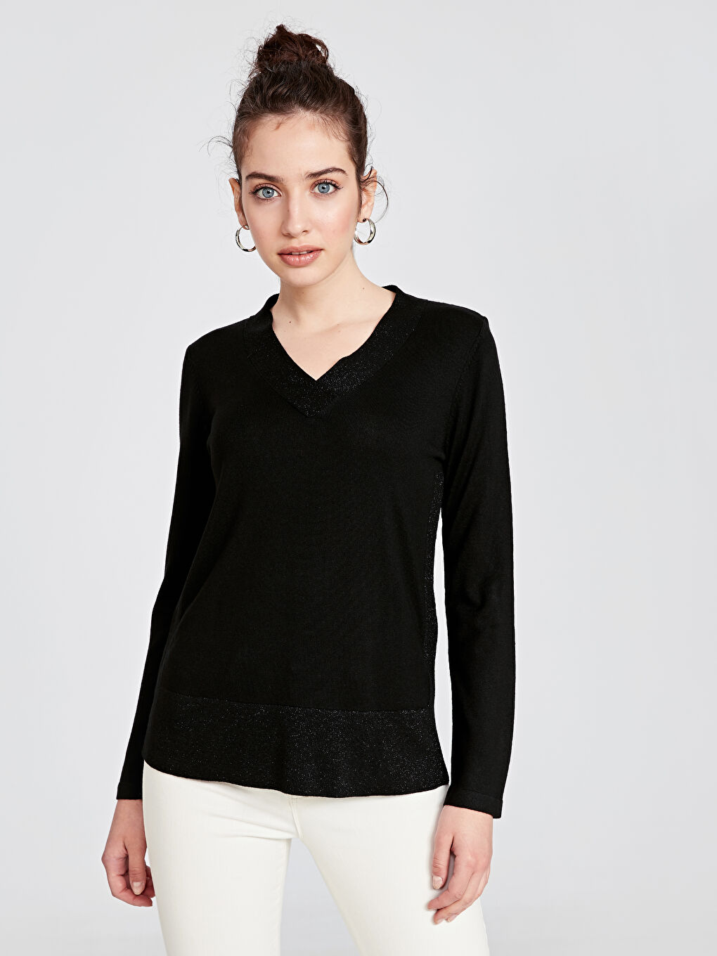 V-Neck Long Sleeve Women's Sweater-1