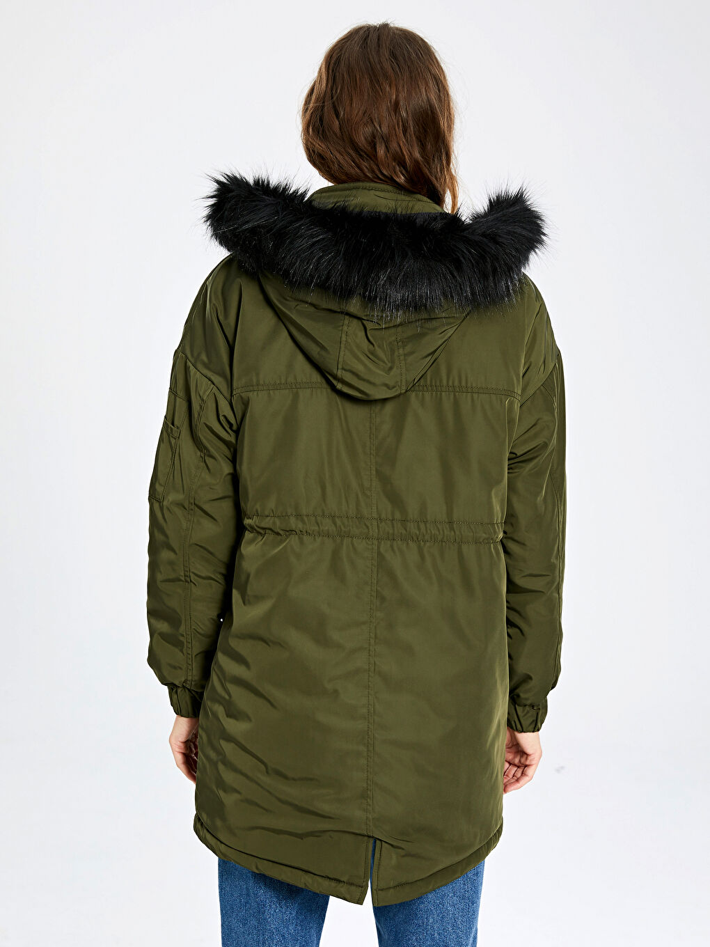 Haki Kapüşonlu Uzun Kollu Kadın Parka-4