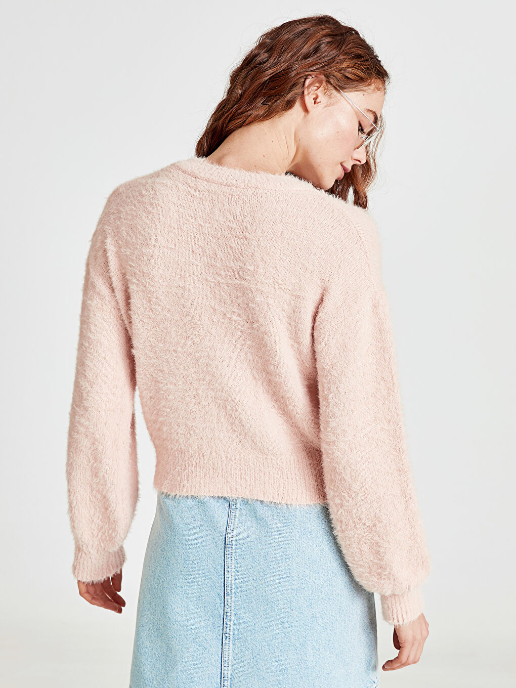 әйелдерге арналған дөңгелек жағалы ұзын жең трикотаж жемпір-2