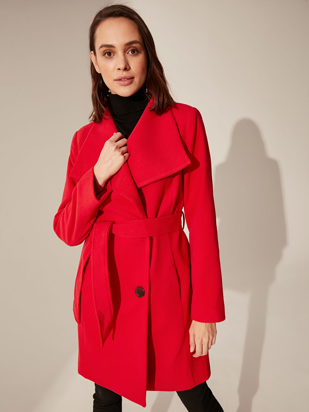 Γυναίκα ΚΟΚΚΙΝΟ Παλτό από συνθετικό δέρμα