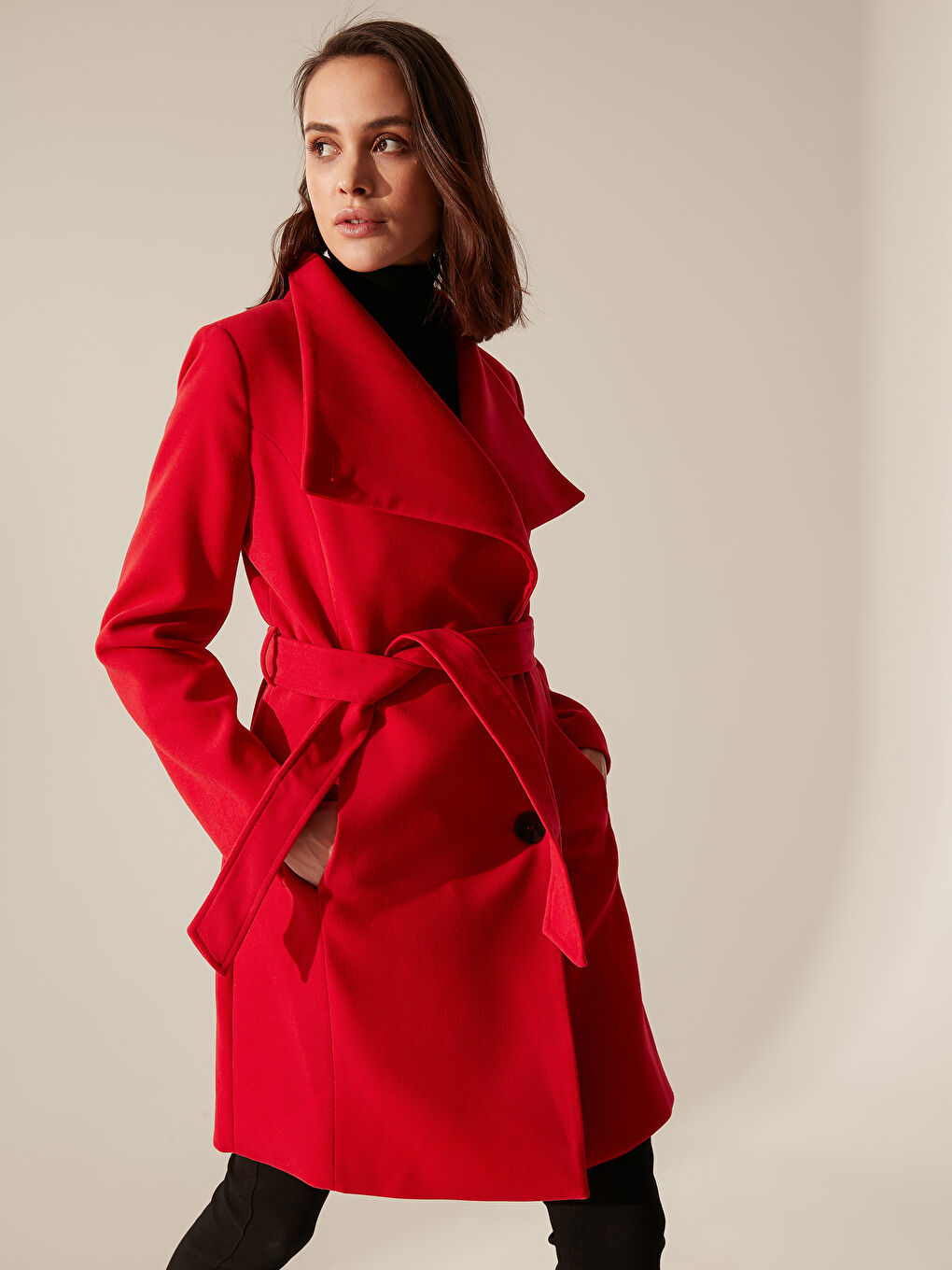 Γυναίκα ΚΟΚΚΙΝΟ Παλτό από συνθετικό δέρμα-1