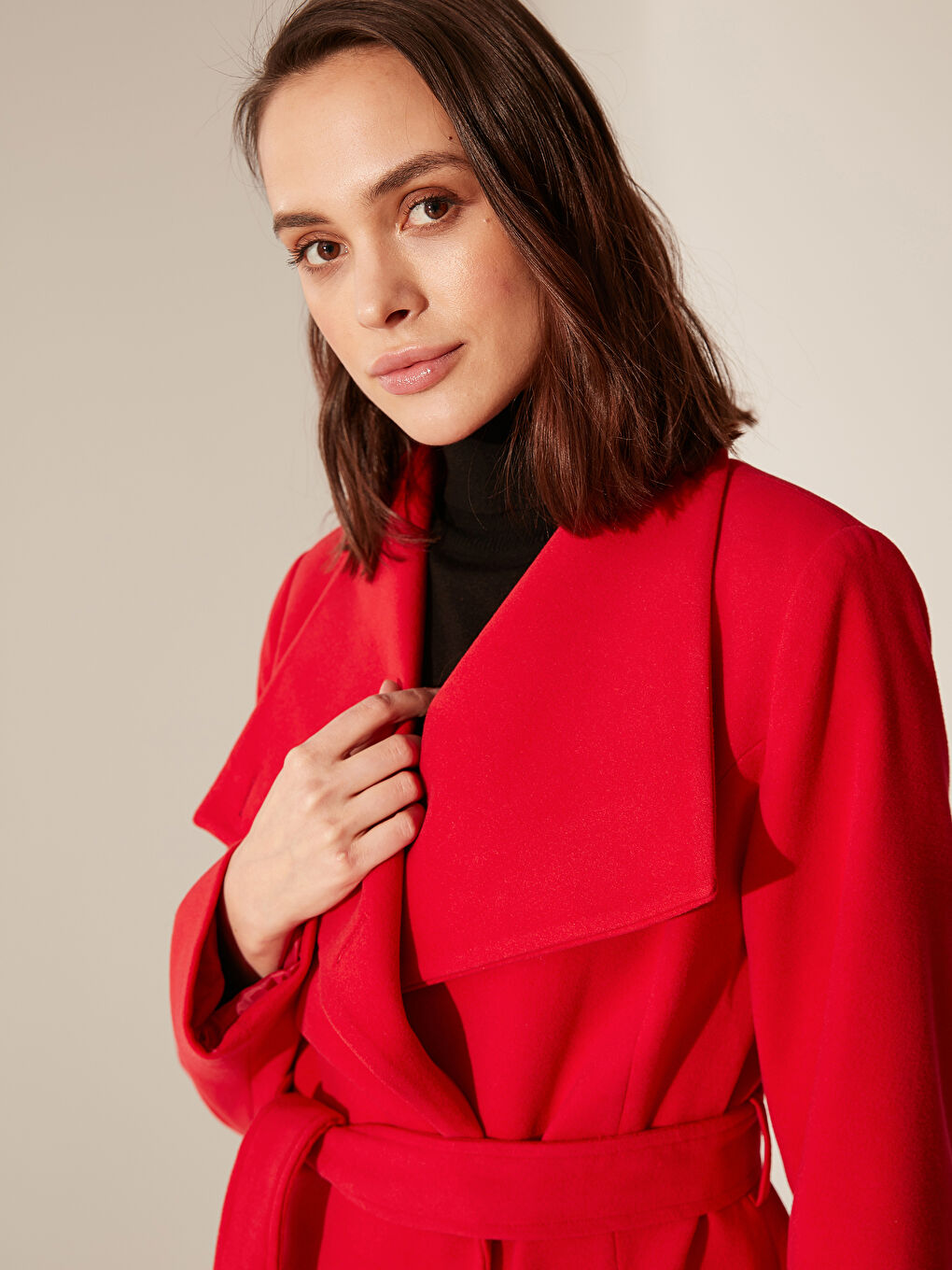 Γυναίκα ΚΟΚΚΙΝΟ Παλτό από συνθετικό δέρμα-2